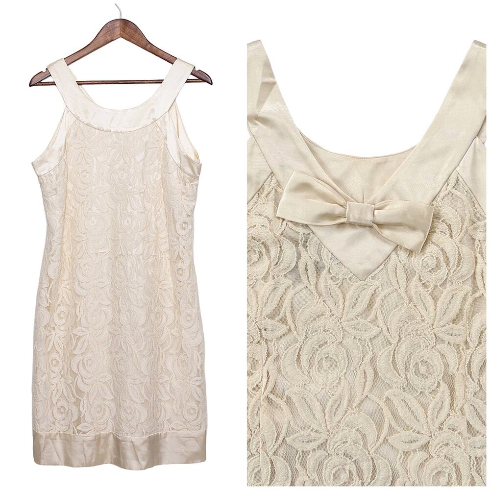 Robbie Bee NWT Lace Sheath Dress Women 12 Ivory Bow Bridal Cocktail